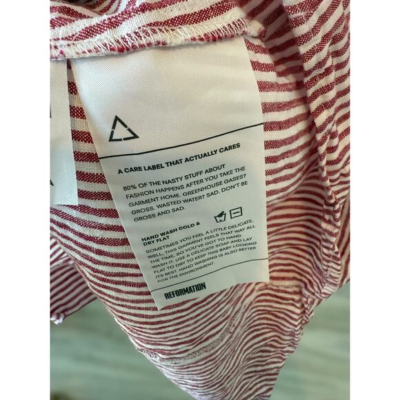 Reformation 100% Linen Striped Cecilia Kimono Mini Dress Red White Womens Size 4 - Picture 15 of 15